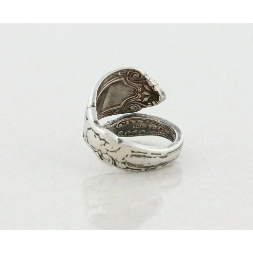 Sterling Silver Flower Spoon Ring size 7 1/4 Adjustable - Picture 6 of 6